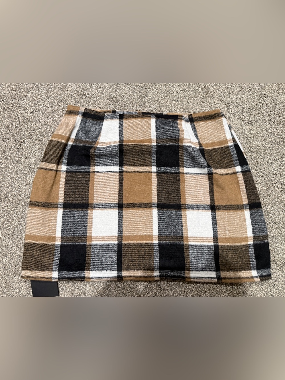 Plaid Mini Skirt in Tan, Black & White